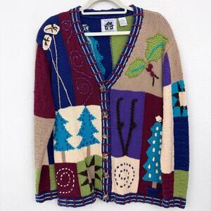 Storybook Knits Womens Cardigan Sweater Size M Hand Knit Vintage Ramie Cotton